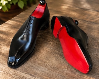 Christian Louboutin Herren schwarze Oxford Schuhe | Handgemachte Kalbsleder Rote Sohle Kleid Schuhe