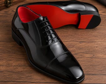 Luxury Men’s Oxford Shoes Handmade – Genuine Black Leather Red Bottom Shoes – Classic Wedding Footwear