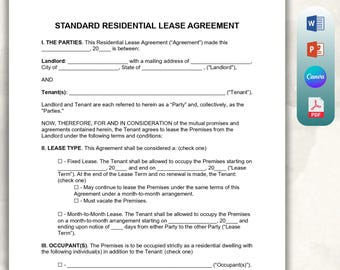 Printable Rental Agreement Template | Printable Lease Contract | Residential Lease Form | Canva Tempelate, Word & PDF | Instant Download