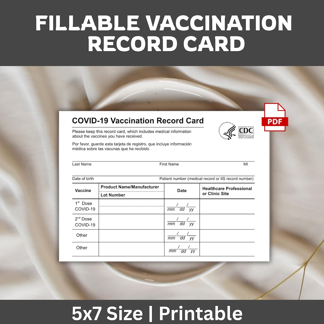 Vaccine Card.pdf Fillable Vaccination Record Card 5x7 Printable PDF, Immunization Card ...