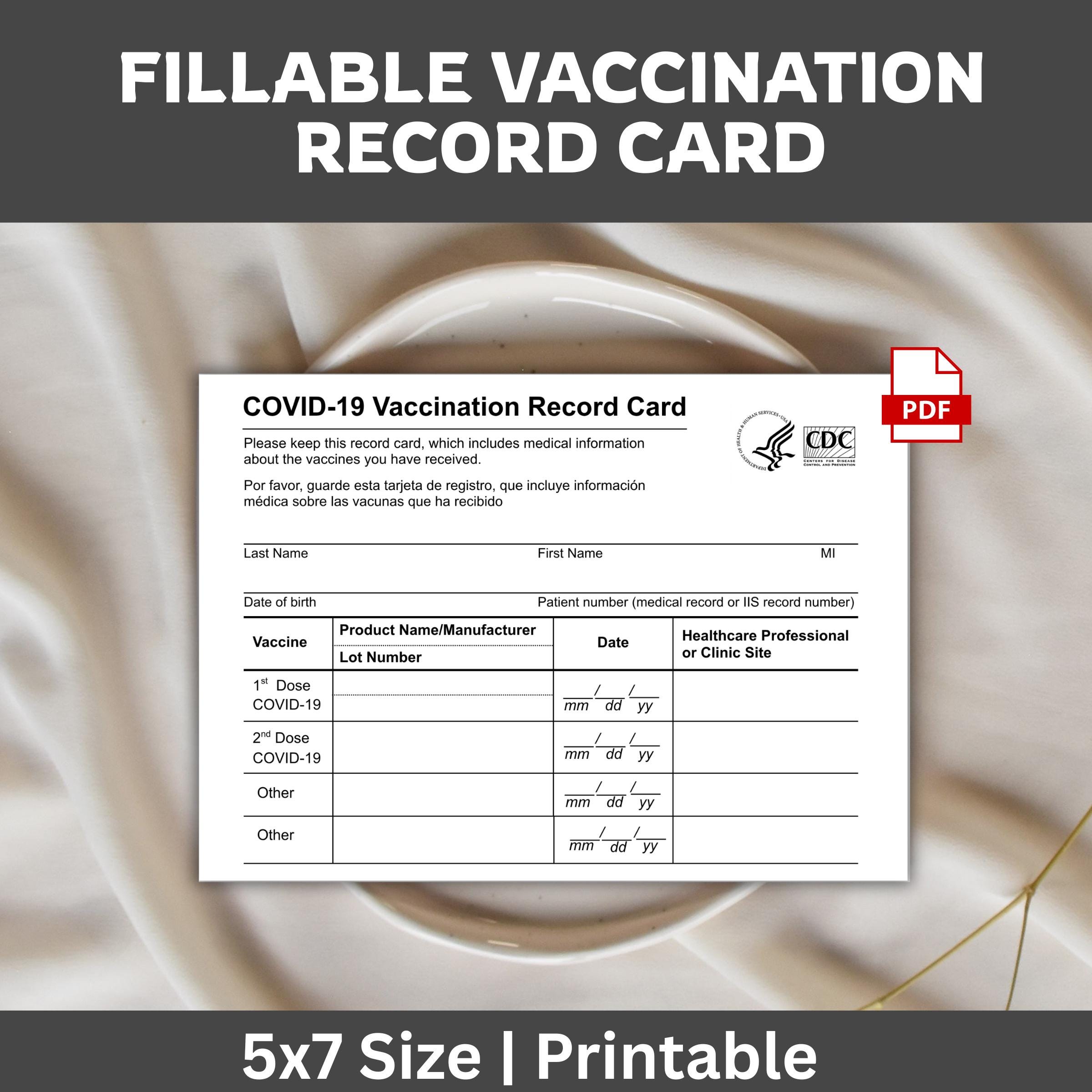Fillable Vaccination Record Card 5x7 Printable PDF, Immunization Card ...