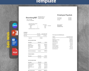 Editable Pay Stub Template | Employee Paystub Form Canva Word PDF PPT | Payroll Stub Instant Download