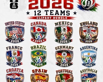 2026 Football Teams PNG Bundle, World Cup 2026 Clipart Bundle, USA Canada Mexico Football Sublimation Designs Download