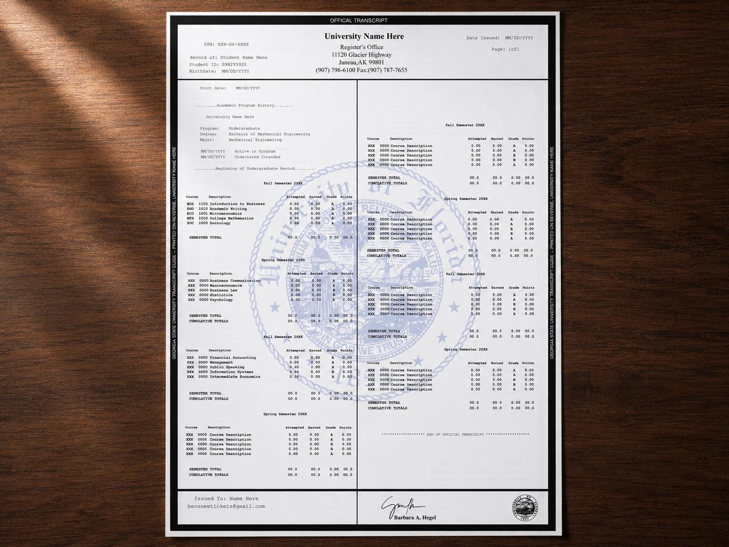 Editable University Transcript | College Transcript | Academic ...