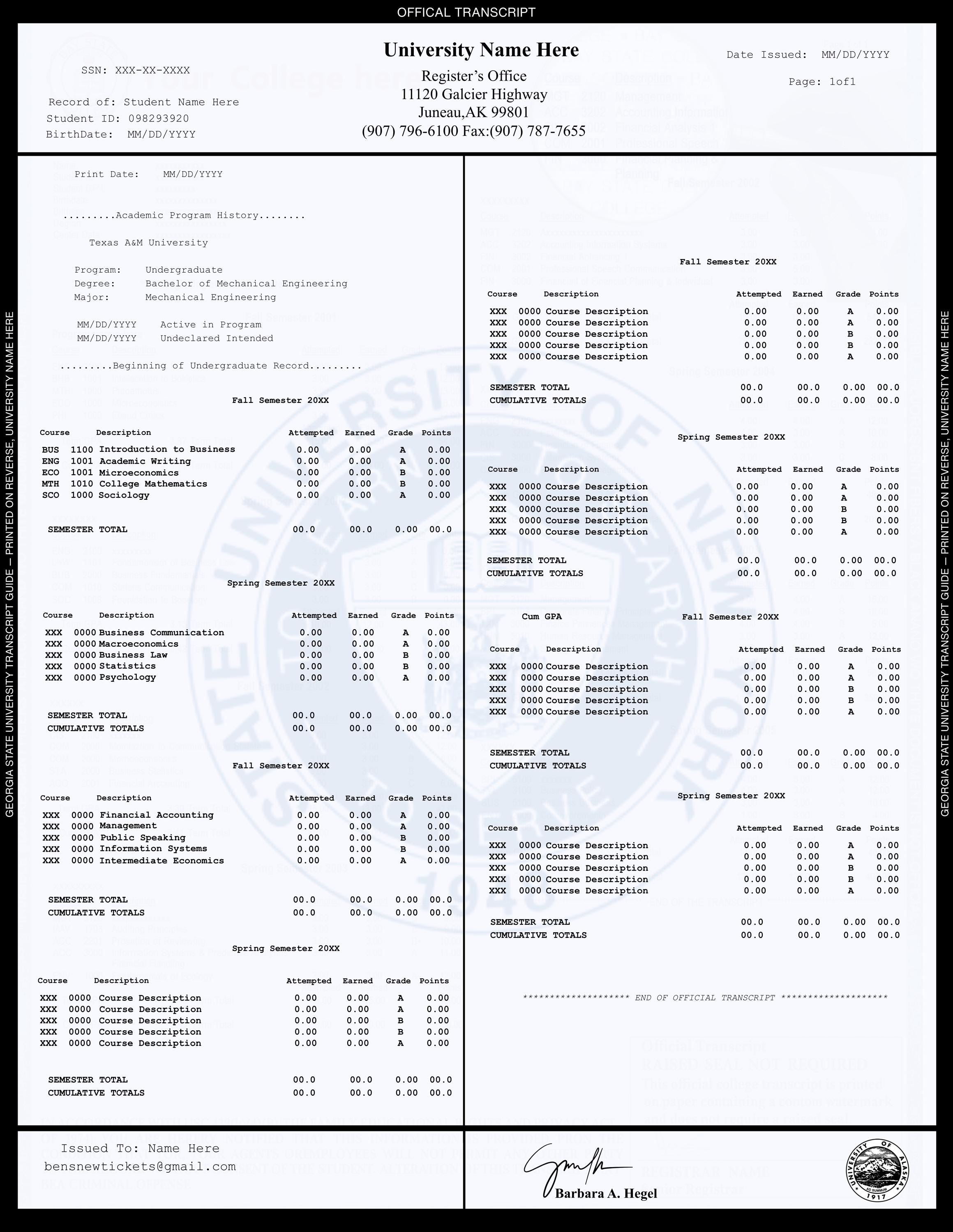 Editable University Transcript | College Transcript | Academic ...