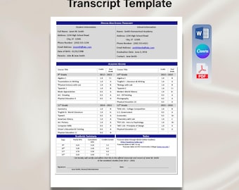 Editable High School Transcript Template | Printable Academic Transcript | Customizable School Record