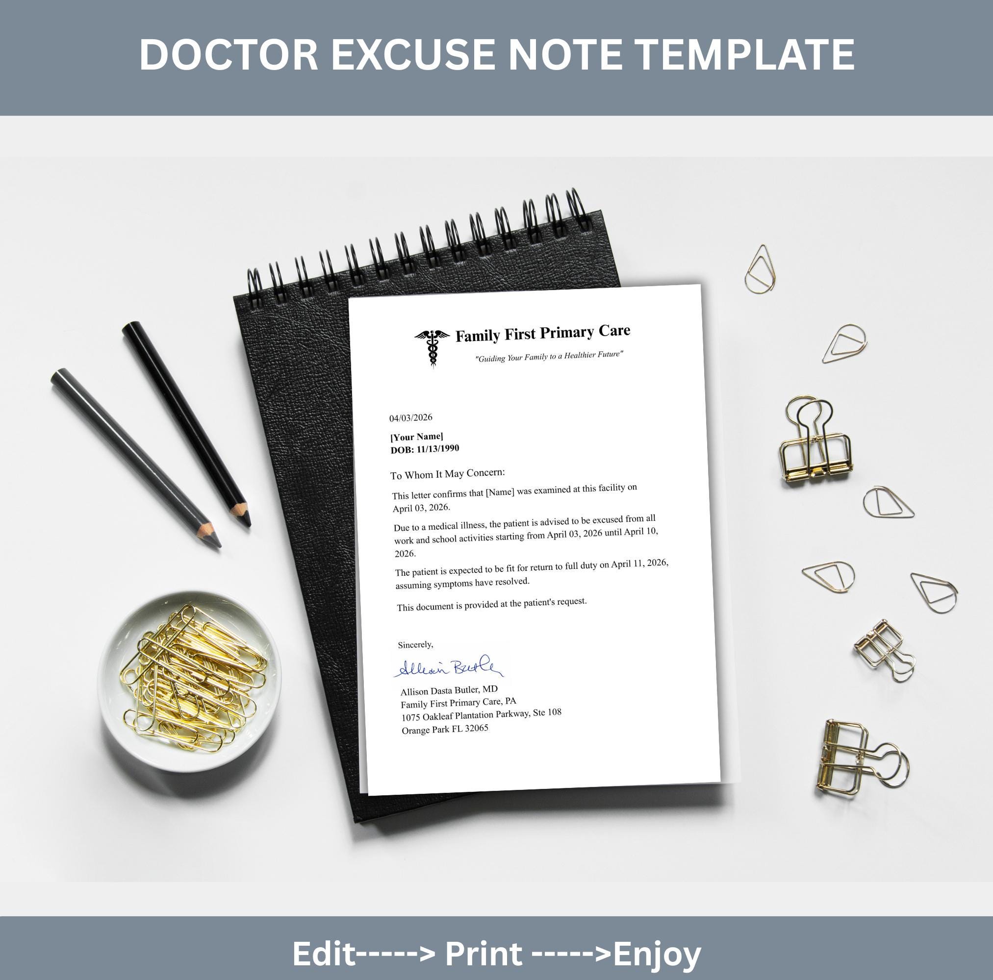 Urgent Doctor Excuse Note Template Editable | Work & School Absence ...