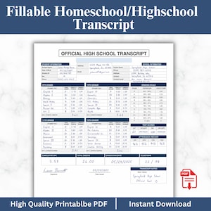 Relevé de notes PDF à remplir pour l'école à la maison, modèle de relevé de notes modifiable pour le secondaire, relevé de notes imprimable des élèves, formulaire pour le dossier scolaire