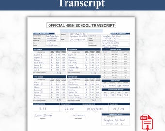 Fillable Homeschool Transcript PDF, Editable High School Transcript Template, Printable Student Transcript, Student Record Form