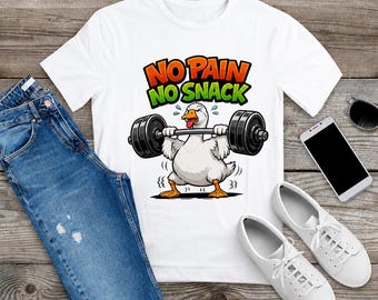 Goose Gym Sticker PNG, No Pain No Snack Funny Workout Sticker, Weightlifting Duck Graphic for T Shirt Design
