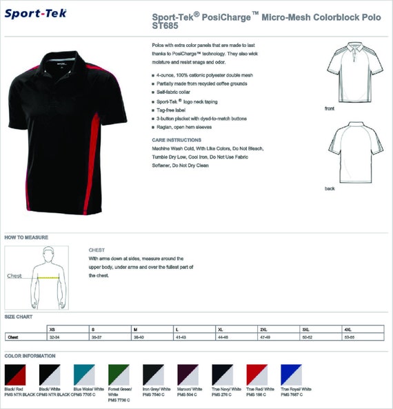 Sport Tek Polo Size Chart