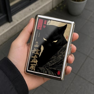 black cat cigarette case Vintage Kitten Pink with Built in Lighter Metal Wallet Black Cat Cigarrette Case -