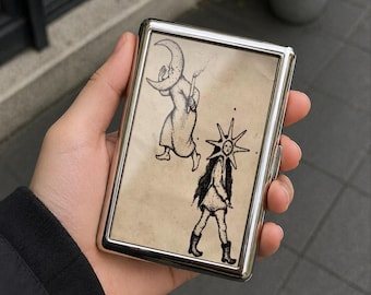 Sun and Mom Cigarette Case Zigarettenetui Wallet Metal Joint Holder