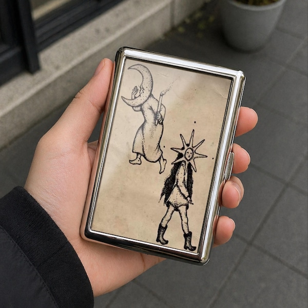 Sun and Mom Cigarette Case Zigarettenetui Wallet Metal Joint Holder
