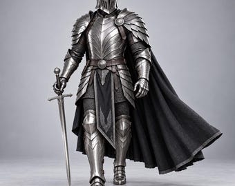 Raven Knight-pantser, zwarte verenmantel, zilverkleurig pak, handgemaakt gevechtsklaar replica-pak
