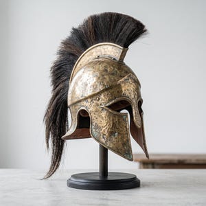 Capacete de guerreiro espartano da Grécia Antiga, réplica em aço coríntio com crista de crina de cavalo, traje para feira renascentista.