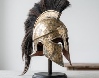 Ancient Greek Spartan Warrior Helmet, Corinthian Steel Replica with Horsehair Crest, Renaissance Faire Costume