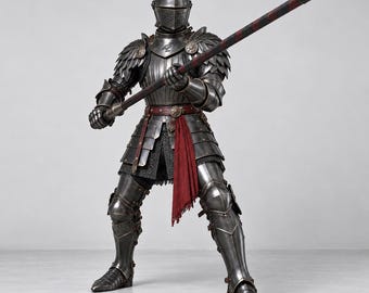 Donkere Lancer ridderpantser, zwart gevederd plaatpantser, handgemaakte gevechtsklare replica.
