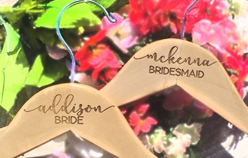Wedding Name Hangers Wedding Hanger Bridal Dress Hanger Engraved Wooden Hanger Personalized Bridesmaid Hangers