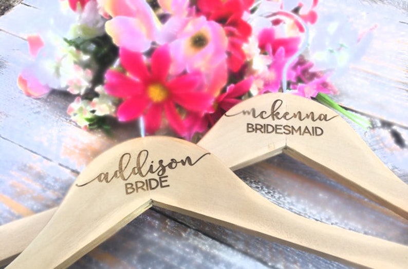 Wedding Name Hangers Wedding Hanger Bridal Dress Hanger Engraved Wooden Hanger Personalized Bridesmaid Hangers