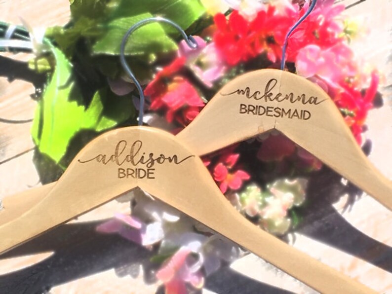 Wedding Name Hangers Wedding Hanger Bridal Dress Hanger Engraved Wooden Hanger Personalized Bridesmaid Hangers