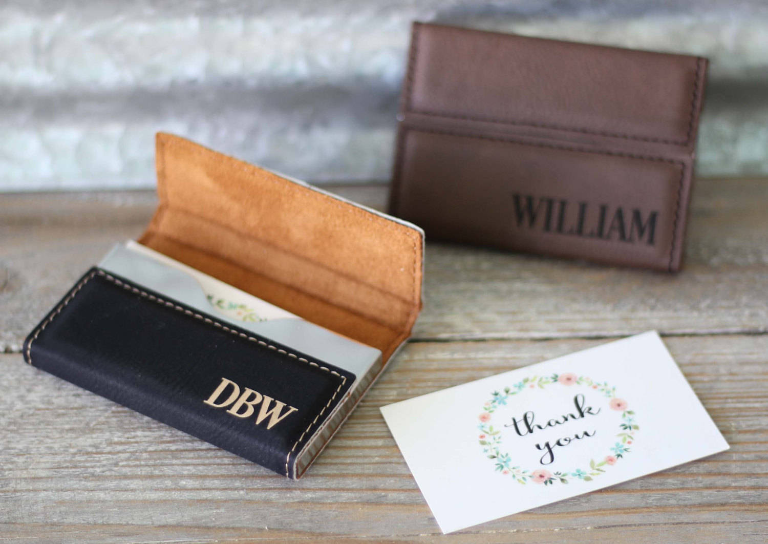 Custom Engraved Leather Business Card Holder Personalized Etsy
