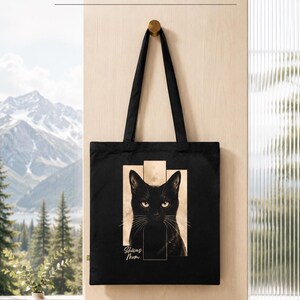 Katzentasche personalisiert mit Name Katzenmama Geschenk Schwarze Katze Schultertasche Statement Bag Katzenbesitzerin Geburtstag