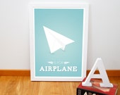 Alphabet poster, Retro airplane origami print, Nursery paper plane retro poster, Mid century decoration art print, 20cm x 30cm, 8" x 12"