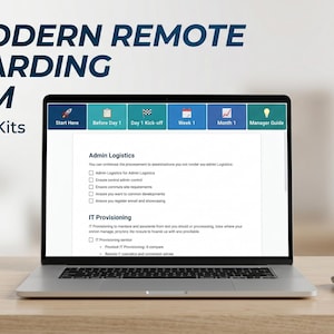 Checklist onboarding van medewerkers op afstand: virtuele nieuwe aanwervingskit met tabbladen en gids voor managers