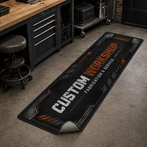 Alfombra de pasillo personalizada para taller, decoración de suelos de estilo industrial.