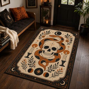 Vloerkleed met slangenschedel, gotische woonkamerdecoratie
