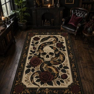 Vloerkleed met slangenschedel, gotische slaapkamerdecoratie