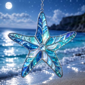 Starfish Glass Suncatcher, Coastal Ocean Window Hanging, Nautical Beach House Decor, Sea Lover Gift, Summer Home Accent Art