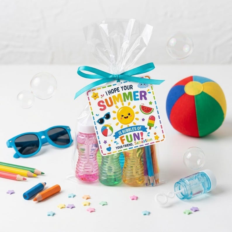 Last Day of School Gift Tag Printable, Bubble Gift Tags, Editable Canva ...