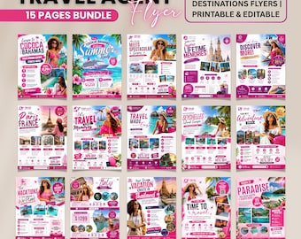 Travel Agent Flyer Template Bundle, Travel Marketing Flyers, Travel Agency Social Media, vacation flyer, travel templates, Digital Download