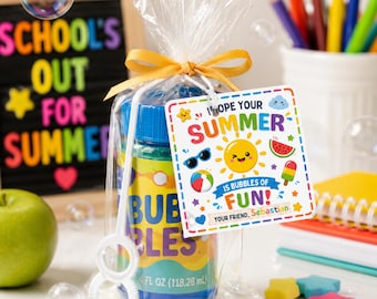 Last Day Of School Gift Tag Printable, Bubble Gift Tags, Editable Canva Summer Class Gift, Teacher & Student Favor Tag, PDF Instant Download