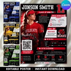 4x Basketball Player profile Sports Profile Sheet Template, Athlete Player Profile Sheet,  Softball Player, Athletic Resume Digital download