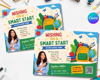 Back to School Postcard for Realtor Back to School Real Estate Postcard Real Estate Marketing, Back to School Card Realtor Postcard Canva