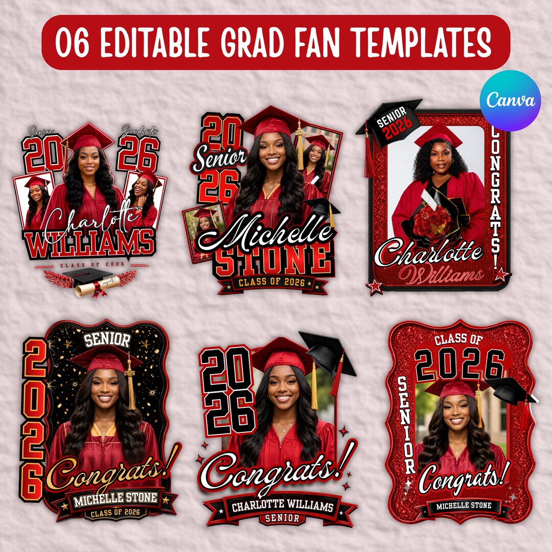 Class of 2026 Graduation Fan Template, Editable Senior Photo Grad Fan ...