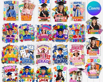 23x Pre‑K Kindergarten Graduation Fan Template Mega Bundle, Kids Graduation Fan Templates for Canva Editable Grad Paddle Fans, Class of 2026