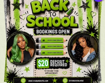 Back To School Flyer, Back To School Bookings Flyer, Back To School Sale Flyer, Back To School Hair Flyer, Back 2 School Flyer, (1080x1080)