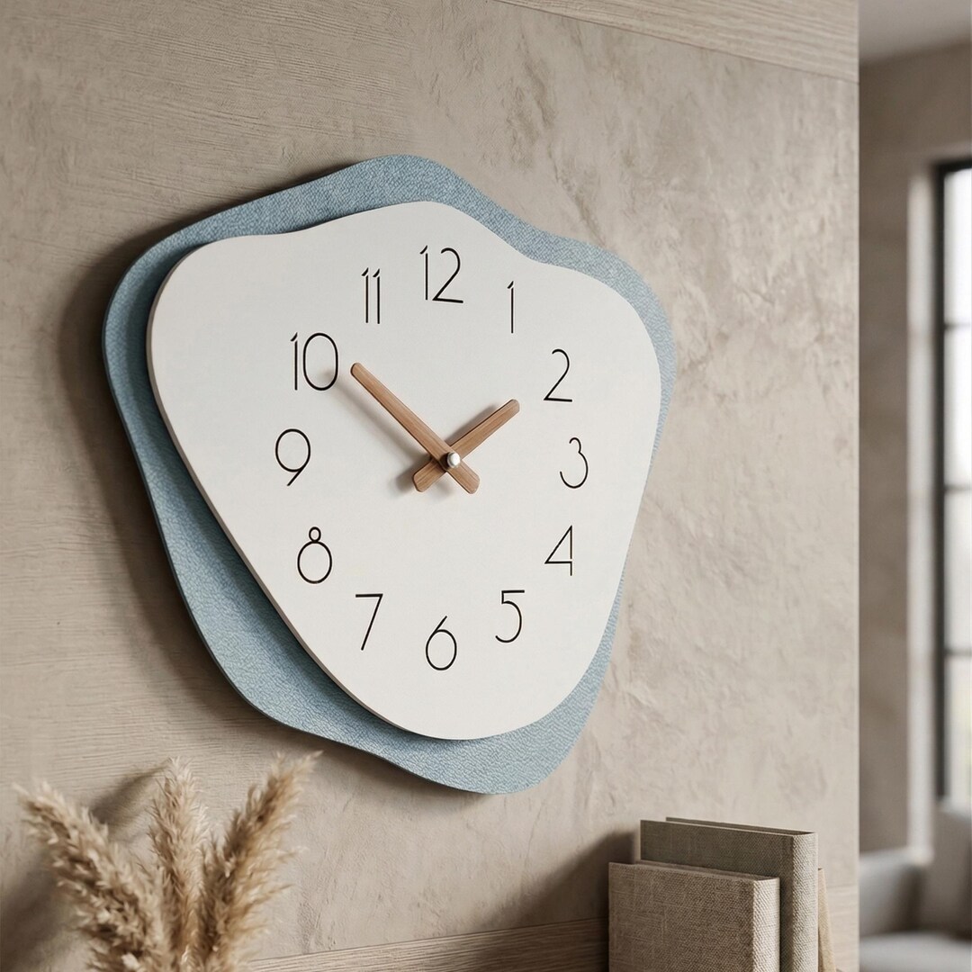 Large Asymmetrical Blue Wall Clock | Modern Minimalist Statement ...
