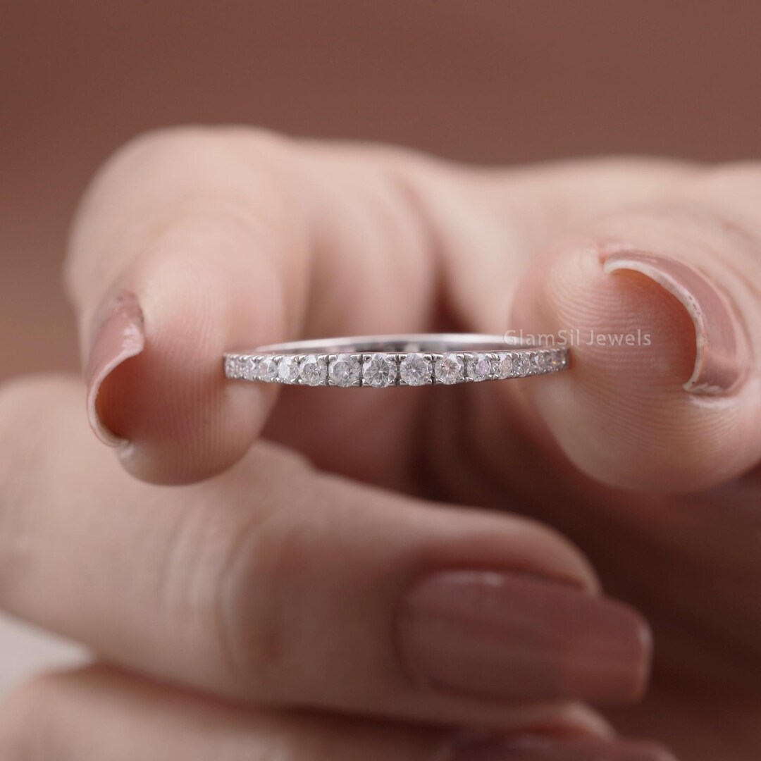 Moissanite Half Eternity Band 925 Sterling Silver Dainty Wedding Ring ...