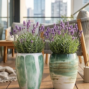 Set of 2 Handmade Ceramic Planters, Glazed Indoor Plant Pots, Modern Green Flower Pots