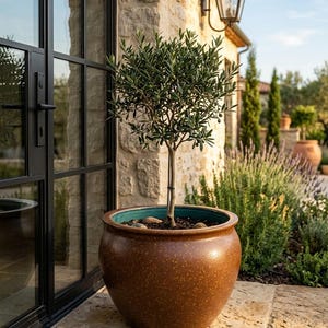Handmade Brown Speckled Ceramic Planter, Turquoise Interior, Large Garden Pot