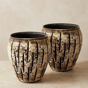 Textured Ceramic Planters Set, Wabi Sabi Rustic Pottery, Artisan Indoor Outdoor Pots