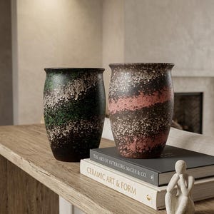 Handcrafted Stoneware Planter Set, Rustic Reactive Glaze Pots, Indoor Outdoor Garden Decor (30cm Tall)