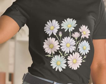Pastel Daisy Bouquet Graphic Tee: Botanical Wildflower Shirt