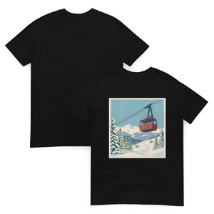 Retro Cable Car Mountain Graphic Tee Unisex Vintage Winter Scene Outdoor Nature Lover Gift