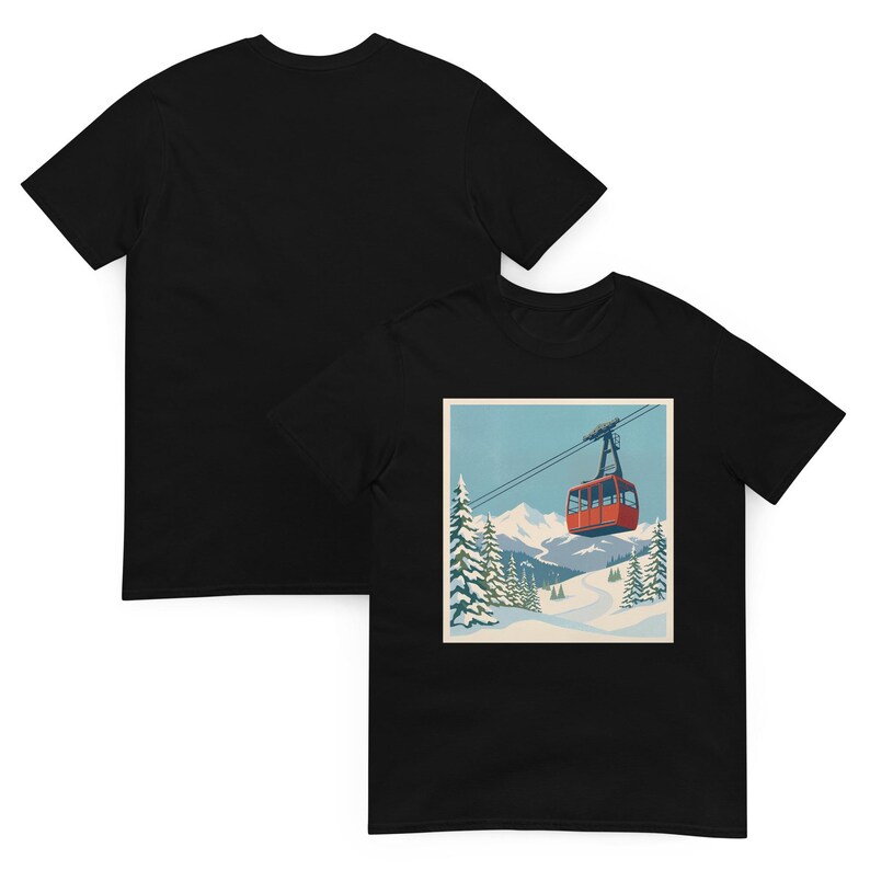 Retro Cable Car Mountain Graphic Tee Unisex Vintage Winter Scene Outdoor Nature Lover Gift
